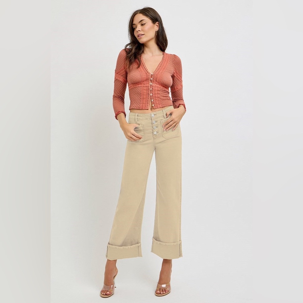 Wide Leg Patch Pocket Button Fly Jeans - Risen